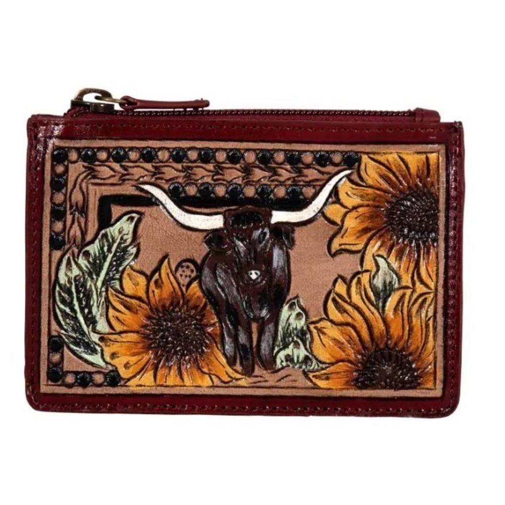 Myra Where Longhorns Graze Hand-Tooled Card Holder Sunflower S-8481